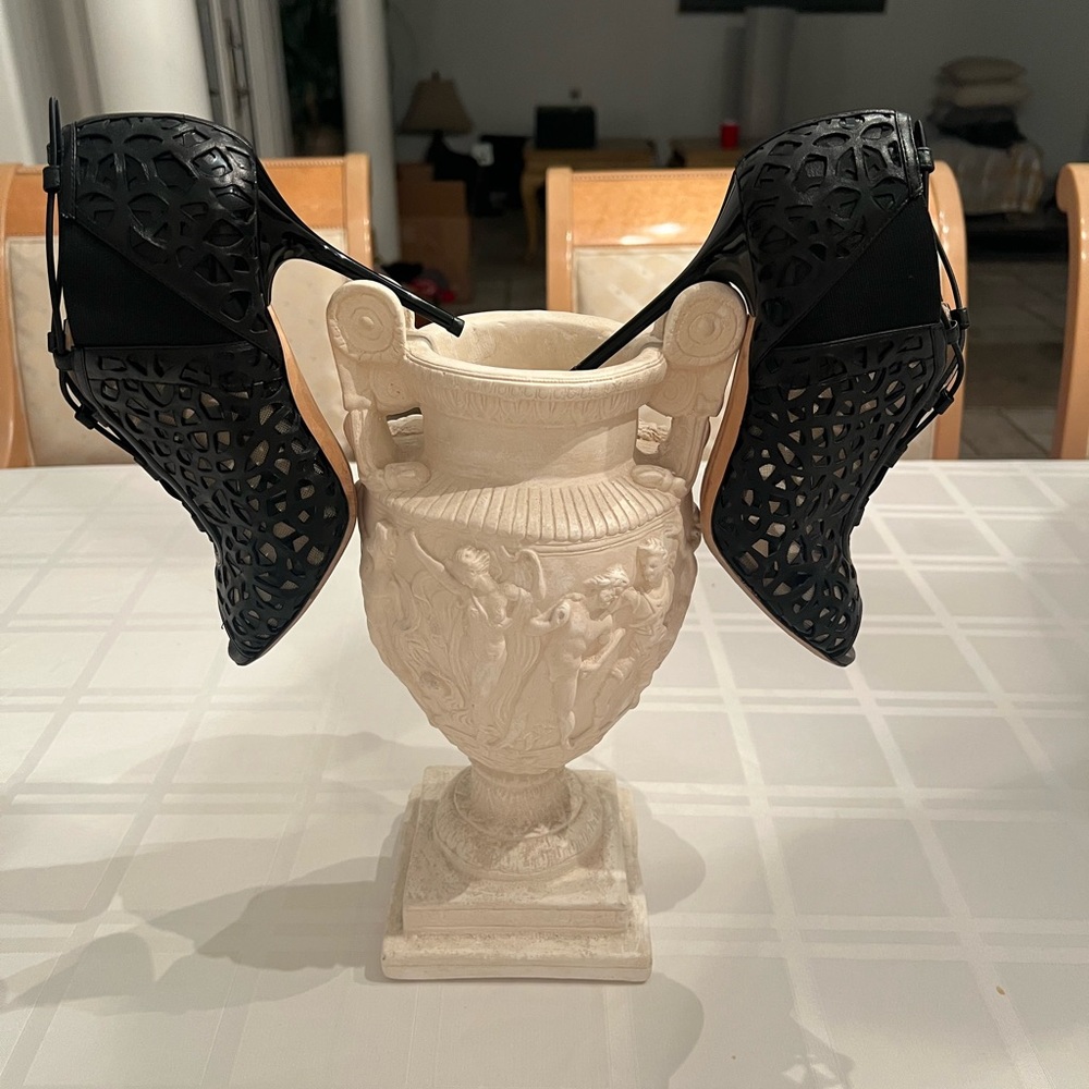 Jimmy Choo Tactic Cut Out Caged Black Perforated Bootie Pumps 37 1/2 New $1595